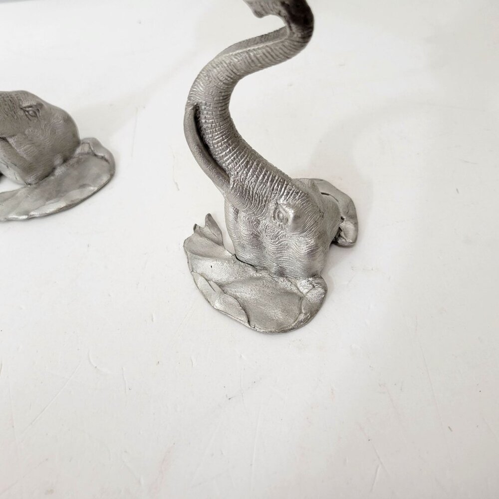 Elephant-Themed Pewter Wine Goblets Pair - Picture 5 of 11